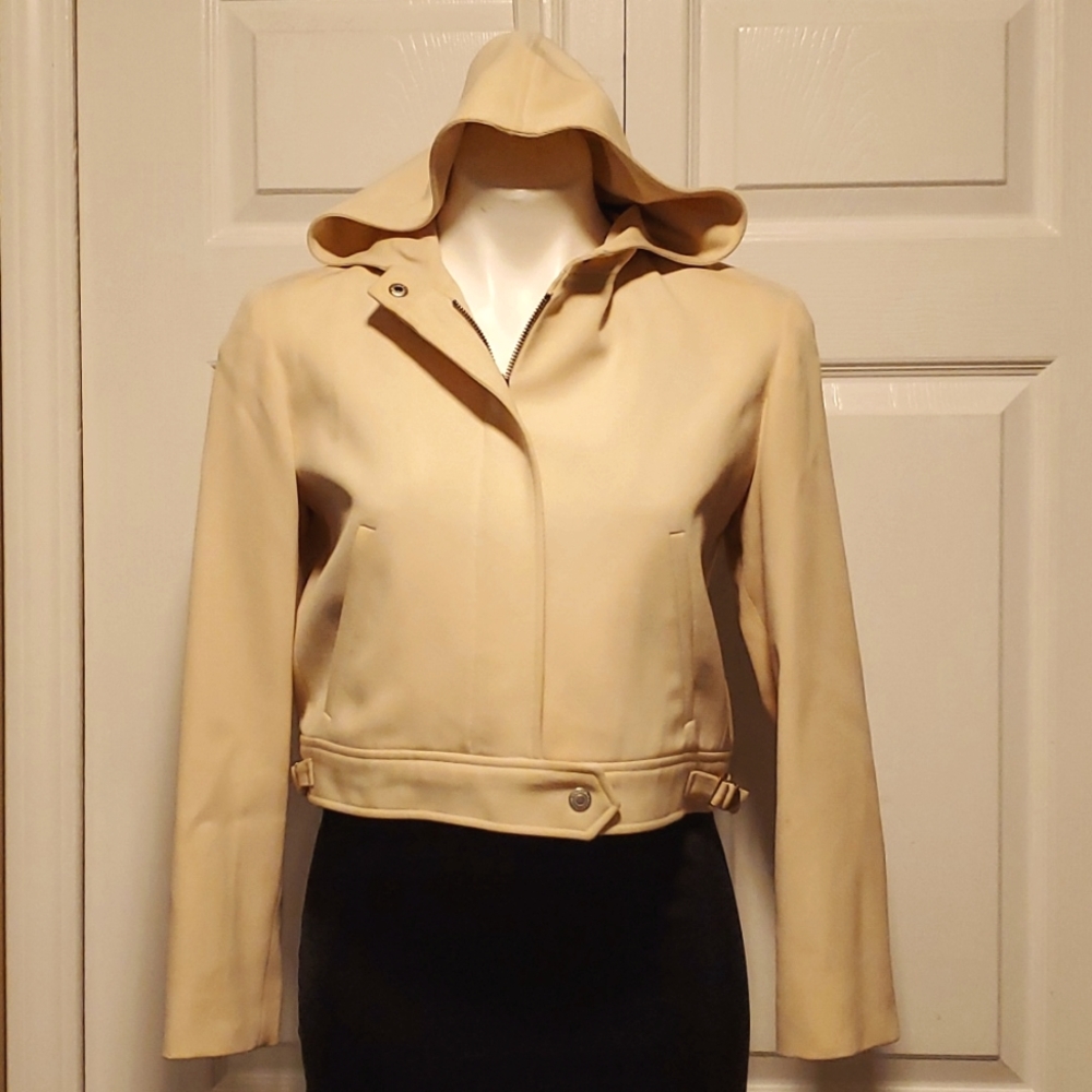 Lauren Ralph Lauren Petite Wool Zip Down Women's Cream Hooded Jacket - PP